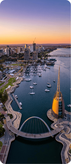 Perth city and Swan River at sunset